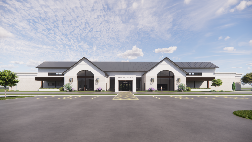 Architectural rendering of Michael Angelo’s Winery in Solon, Ohio, designed by FMD Architects.